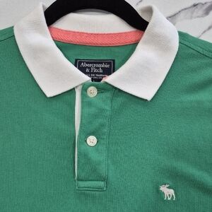 Abercombie & Fitch Polo Shirt, Preppy Green & White Stripe, Large